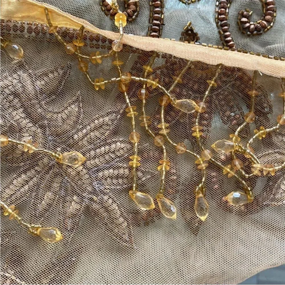 Elegant Brown and Gold  beaded Tablecloth, handmade in India 🇮🇳